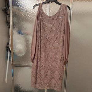 Scarlett Lace Sequin Long-Sleeve Dress in Dusty Mauve